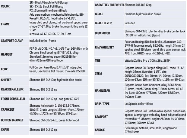 Bianchi Aria Disc - 105 11sp specs