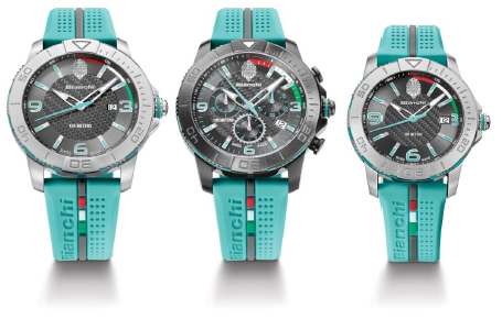 bianchi timepieces 43mm chrono swiss made horloge celeste zwart wit bimici